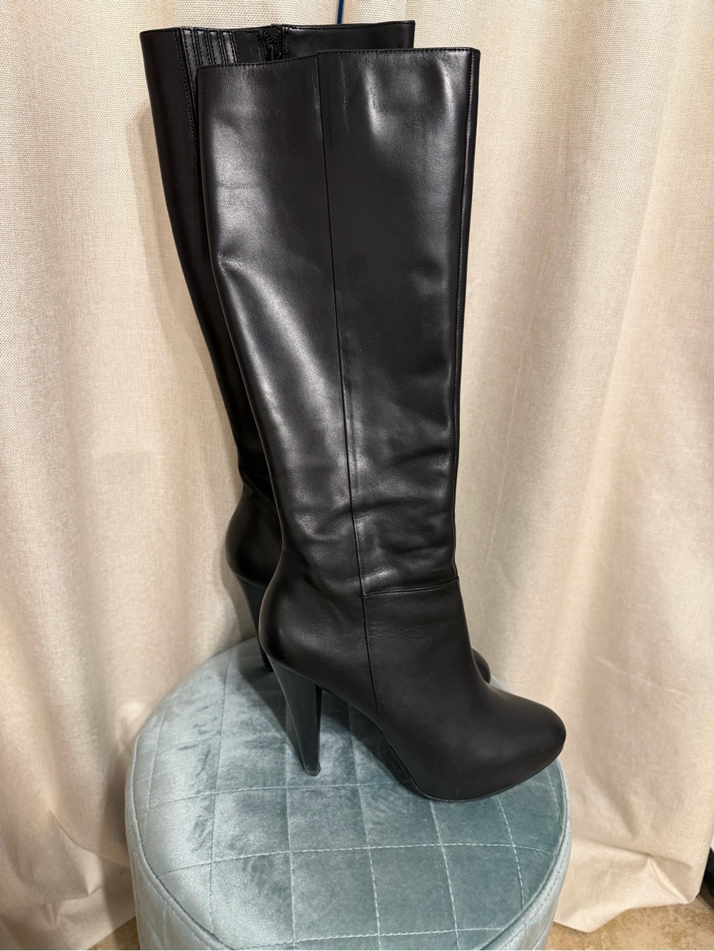 Gianni Bini Black Knee-High Leather Platform Heel Boots